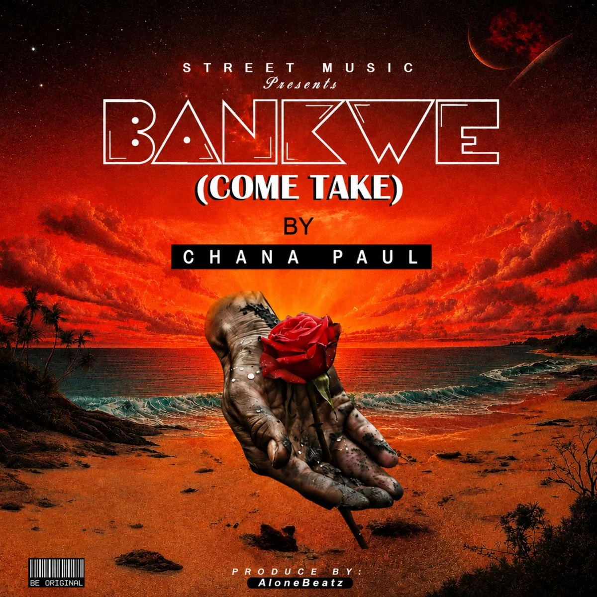 Cover art for Bankwe (Come Take) by Chana Paul, showing a hand holding a rose on a red, sunset-lit landscape