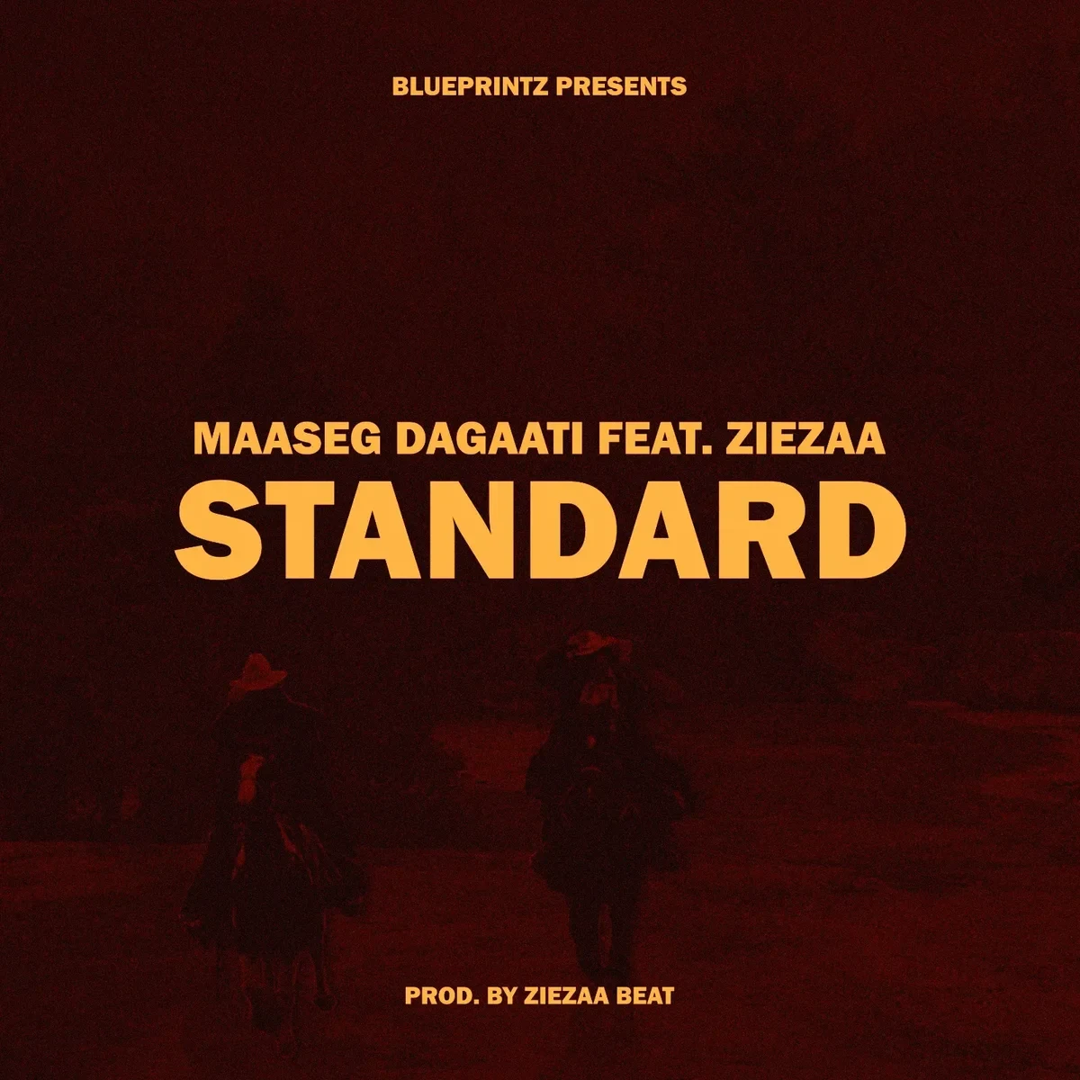 Cover art for Standard by Maaseg Dagaati featuring Ziezaa, with two figures in hats against a deep red background