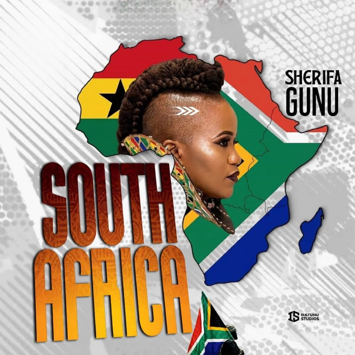 Cover art for South Africa by Sherifa Gunu, showing the singer inside a map of Africa painted with the Ghana and South Africa flags